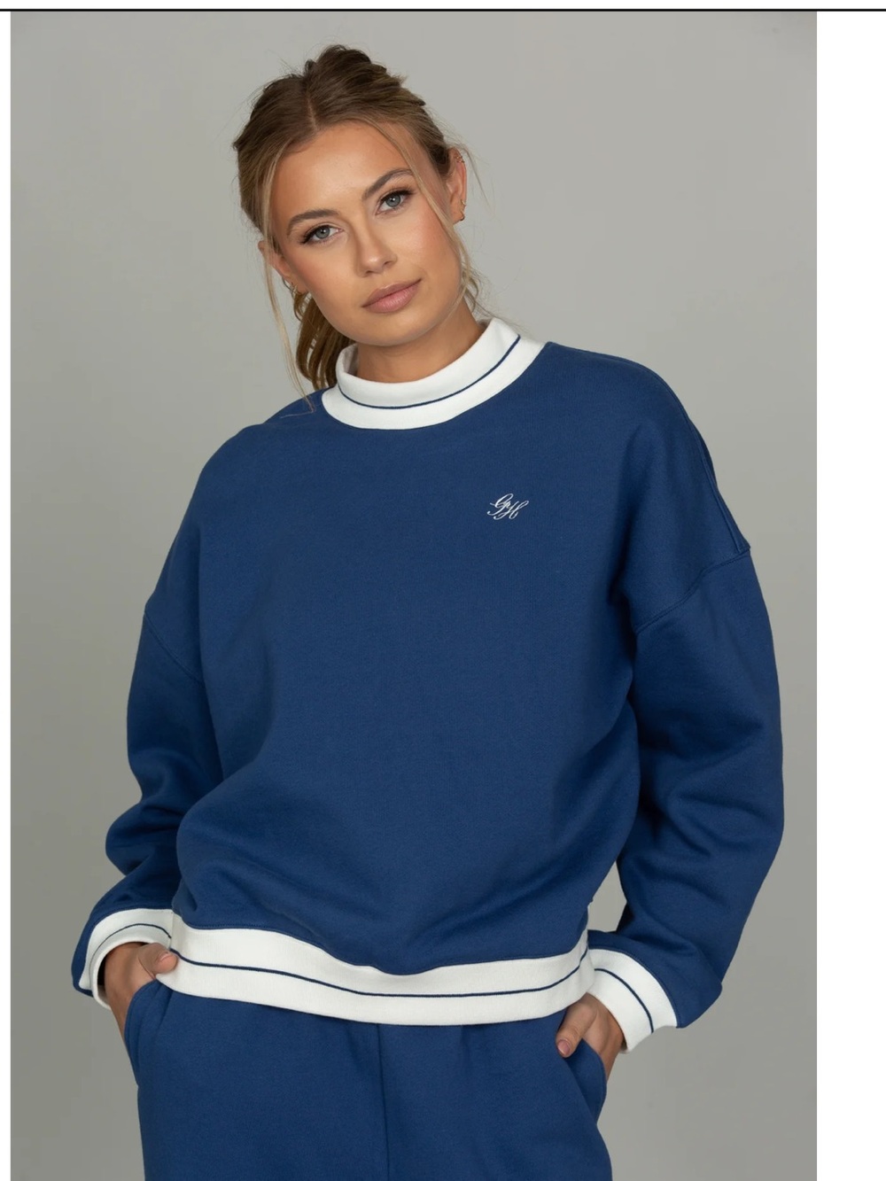 Gold Hinge- Azure Prep Stripe Mock Neck Sweatshirt - Blue